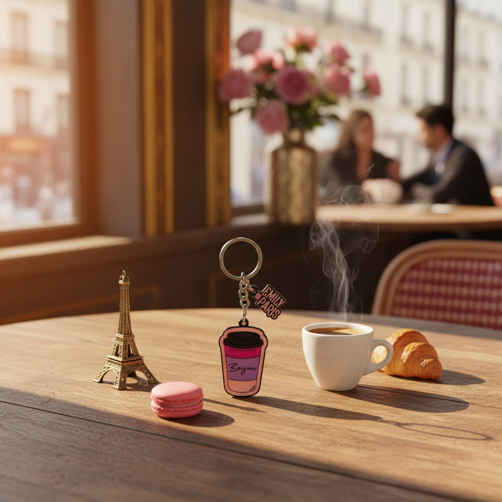 Emily in Paris Coffee Anahtarlık — Styling Shot