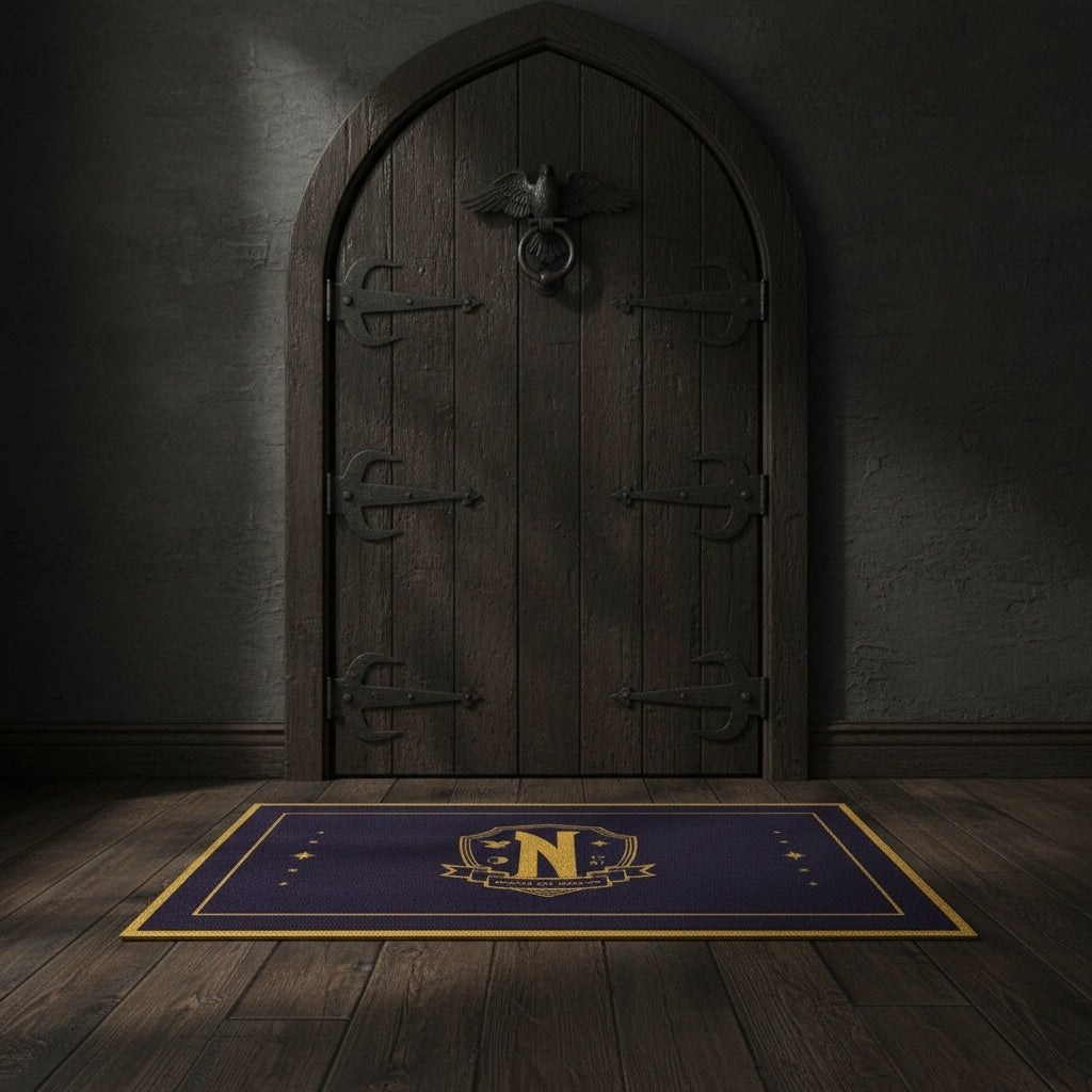Wednesday Nevermore Academy doormat lifestyle gothic entrance
