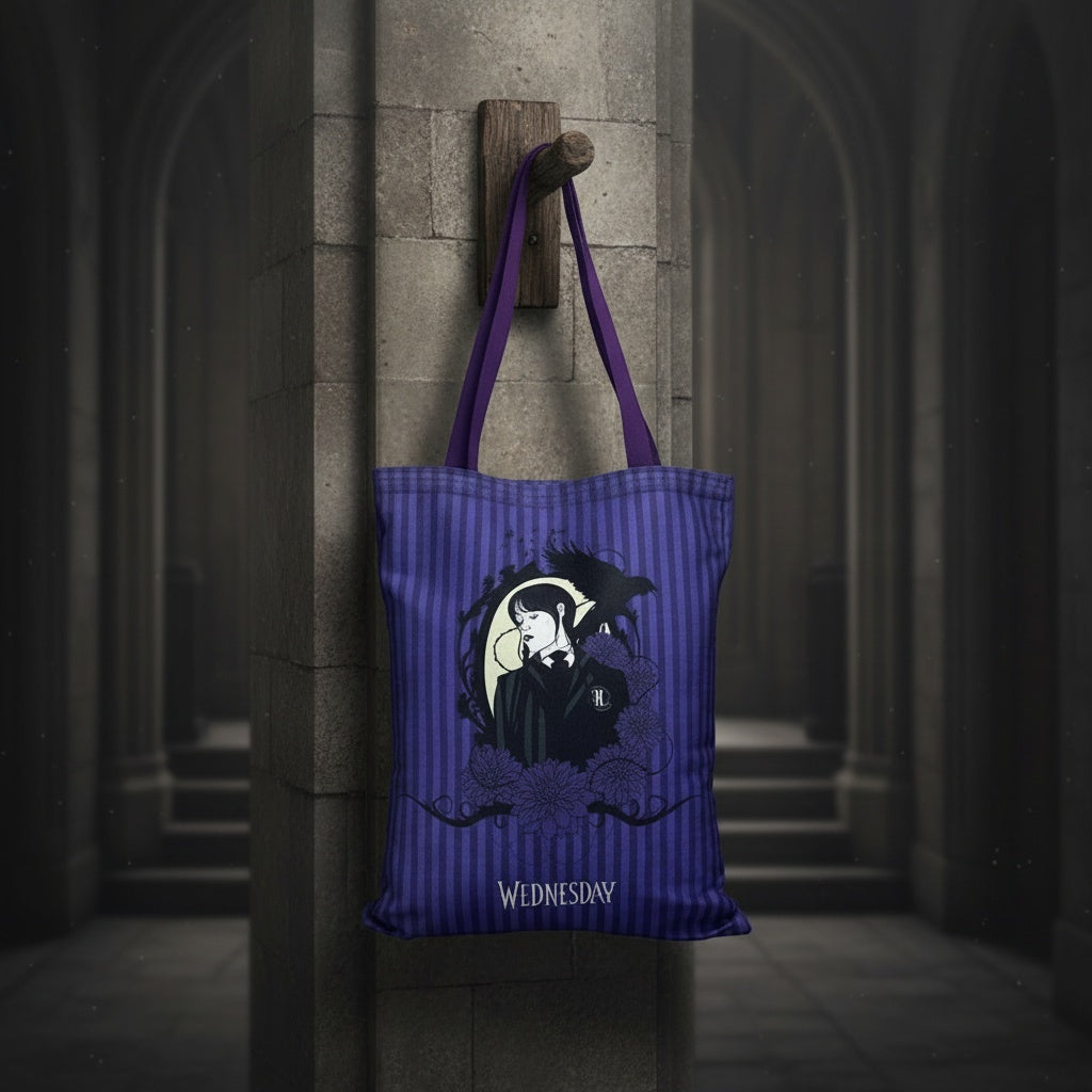 Wednesday portrait tote bag lifestyle gothic