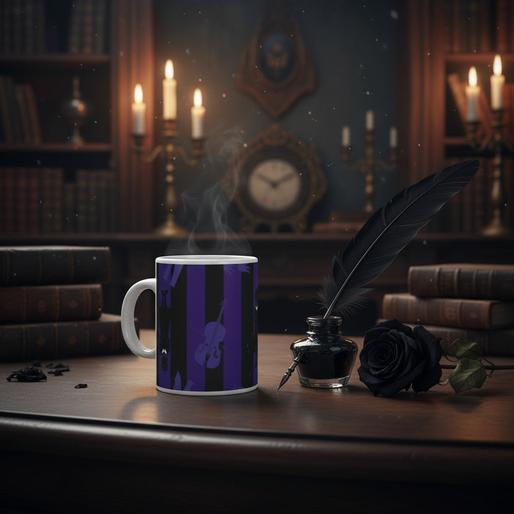Wednesday Addams sublimation mug lifestyle gothic study