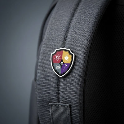 Wednesday Outcasts pin lifestyle on backpack