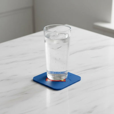 Superman logo coaster lifestyle minimalist marble table