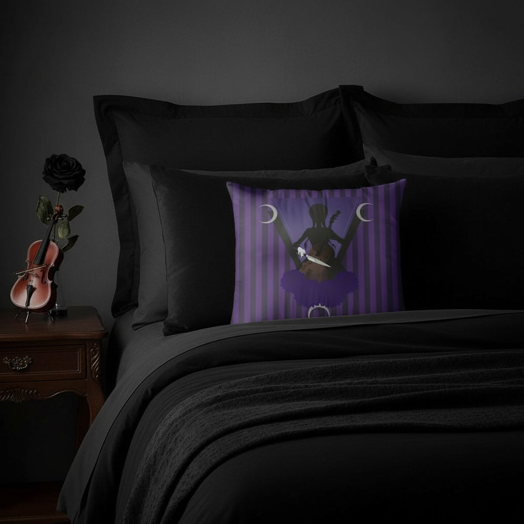 Wednesday Cello pillow cushion lifestyle gothic bedroom