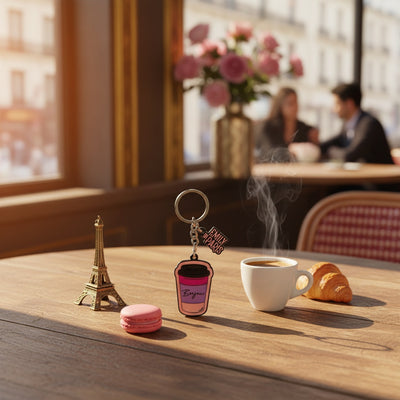 Emily in Paris Coffee Anahtarlık — Styling Shot